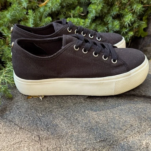 STEVE MADDEN BLACK ELORE PLATFORM CANVAS SNEAKERS - 7 🖤👟 - Picture 5 of 12